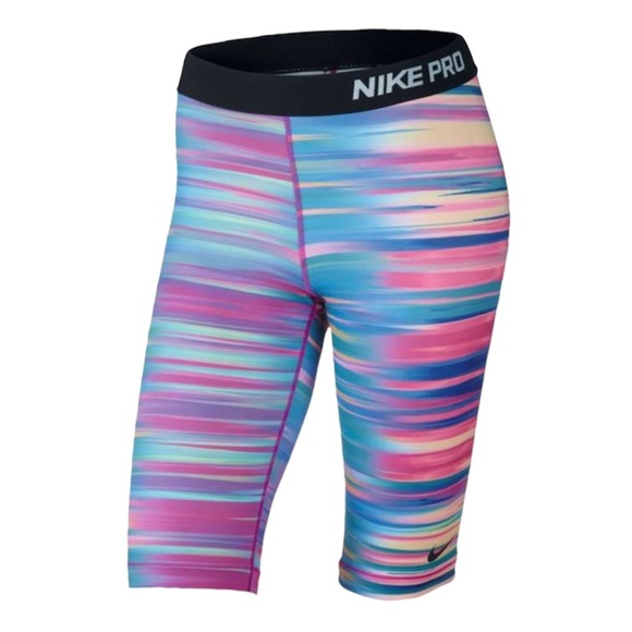 Nike Pants - Nike Pro Striped Rainbow Stretchy High Waist Compression Fit Sport Biker Shorts